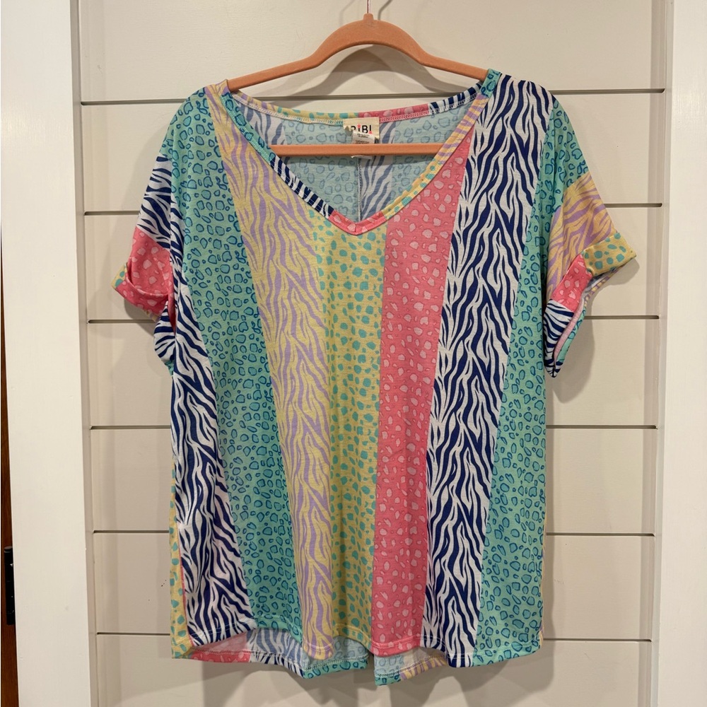 BiBi Multicolor Striped Short Sleeve Top